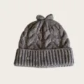 Koreanischer Stil süße Schleife Zopfstrick Beanie Mütze Damen, warme Wintermütze. - Einheitsgröße / Meliertes Grau