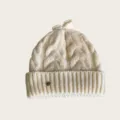Beige Strickmütze Beanie mit süßer Schleife Zopfmuster Winter Warme Mütze für Damen - Einheitsgröße / Weiß