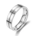 Silver titanium steel minimalist ring featuring a polished finish and central groove detail. - Size 8 / Steel Color Men's Style (TR0040)