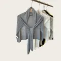 Grey knitted shawl detail, summer lightweight neckerchief cape, soft solid color commuter design. - 180cm / Gray