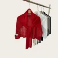 Red knitted summer shawl and lightweight cover-up scarf for women daily commute style. - 180cm / Burgundy