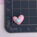 Resin pink heart nail art accessory detail showing size on measurement grid for DIY crafts. - Double Heart / S