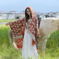 Mantella con cappuccio boho arancione scialle etnico donna viaggio foto esterno poncho stile - Stile Gelato (LM294) / Arancione