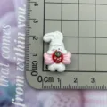 Cute white rabbit resin charm with strawberry for DIY phone case hair clip accessory detail - Bow Rabbit