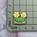Resin yellow flower green leaf cabochon DIY charm for phone case hairpin decoration 2pcs - Double Flower Shape / Yellow