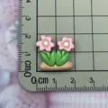 Resin pink double flower green leaf flatback charm for DIY phone case hair clip crafting - Double Flower Shape / Dusty Pink