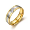 Elegant two-tone 18K gold plated titanium steel ring with micro-set zircon stones - 5 / Female Style