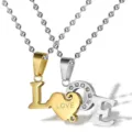 Couple titanium steel necklaces with heart LOVE letter splicing pendants and rhinestones - Gold Pendant With Chain