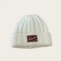 White knitted beanie winter warm woolly hat cuffed retro casual style for women. - One Size / White