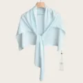 Light blue knit summer shawl detail, thin fabric, elegant shrug for air conditioning room. - 180cm / Ice Blue