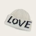 Bonnet tricoté hiver pour femme chaud épais doux couleur unie joli design avec lettres. - Taille unique / Blanc Nuage