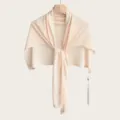 Detailed view of a lightweight knitted shawl, sheer fabric texture, elegant drape design. - 180cm / Apricot