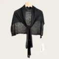 Black knit T-shaped shawl detail, lightweight summer air conditioning cape and neck guard wrap. - 180cm / Black