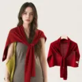 Women summer thin knitted shawl solid color casual cape stylish elegant outerwear neck cover - 180cm / Burgundy