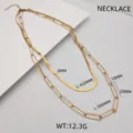 Collana doppia in acciaio inossidabile con catena spina di pesce e maglia carta. - Oro