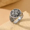 Vintage punk stainless steel pirate skull ring with masonic and moon stars engraved patterns - Size 7 / Steel