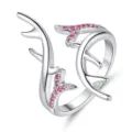 Bague ajustable élégante en forme de bois de cerf avec pierres roses scintillantes - Bagues ouvertes en bois d'élan / Argent