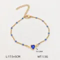 Bracciale in acciaio inossidabile con cuore blu e perline vista dettagliata e misure. - Stile Cuore Piccolo / Oro