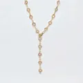 Stainless steel gold Y-chain necklace featuring sparkling pink glass stones for women. - Lotus Pink
