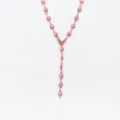 Close-up detail of the pink evil eye Y-shaped pendant necklace showcasing exquisite craftsmanship. - Steel / Pink