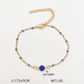Bracciale da spiaggia in acciaio inossidabile con perline blu e ciondolo, regalo. - Pietra preziosa ovale / Oro