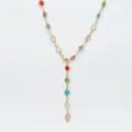 Collana a Y dorata in acciaio inossidabile con pietre in vetro colorate, vista dettagliata. - Multicolore