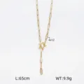 Collana a Y in acciaio inossidabile dorato con catena a graffetta e stella per donne. - Collana a Y Graffetta / Colore acciaio / A stella