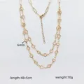 Double layer stainless steel necklace detail featuring sparkling pink crystal stones and gold chain. - Round / Lotus Pink