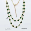 Collana a doppio strato in acciaio inossidabile con cristalli verdi da 6mm, lunghezza 58cm. - Rotondo / Verde Scuro