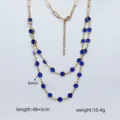Layered Stainless Steel Necklace with Blue Crystal Stones Double Chain Choker Jewelry - Round / Blue