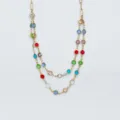 Close-up detail shot of the double-layer stainless steel multi-color crystal station necklace. - Round / Colorful
