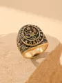 Close-up detail of vintage gold-plated stainless steel ring with US Army eagle relief - Size 7 / Two-Tone Gold