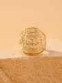 Close-up detail of retro gold stainless steel eagle relief military ring for men - Size 7 / Gold