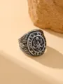 Detail of vintage stainless steel eagle ring with United States Army emblem engraving - Size 7 / Steel