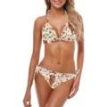 Vista dettagliata del bikini a due pezzi da donna con stampa floreale e mucca scozzese - Stampa mucca floreale