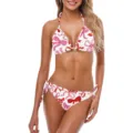 Elegante set bikini bianco a due pezzi da donna con graziosi motivi a fiocco rosa e rossi - Fiocco