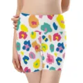 Detailed view of colorful abstract pattern on high-waisted seamless yoga shorts - S / Multicolor Leopard 4