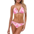 Detail view of pink horse pattern two-piece bikini set with sexy side lace-up straps. - S / Top And Bottom / Star Pattern Style