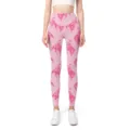 Close-up of pink high-waisted seamless yoga leggings with pink cowboy horse print - Cowboy