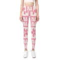 High-waisted seamless yoga leggings with pink flower checkerboard and MAMA print design - Letter 1