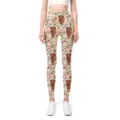 Detail view of high-waist yoga leggings featuring a Highland cow and floral print design - Floral