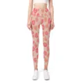 Detailed view of high-waist seamless yoga leggings with peach heart leopard print pattern - S / Colorful Leopard 2