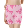 Rosafarbene, nahtlose Yoga-Shorts mit hoher Taille und Cowboy-Bronco-Musterdetail - Cowboy