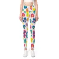 Detail view of colorful leopard print high waist seamless fitness yoga leggings on model - S / Colorful Leopard 1