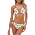Vista dettagliata del bikini due pezzi da donna con stampa a motivi floreali astratti vivaci - Leopardo Multicolore 4