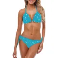 Sexy blue dopamine style bikini set with colorful dash patterns and side ties - S / Blue