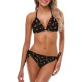 Professional front shot of sexy black string bikini with colorful sprinkle print - S / Black