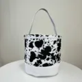 Sac seau en toile durable avec imprimé vache noir et blanc classique et base blanche - Imprimé vache