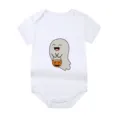 Close-up detail of baby Halloween bodysuit featuring cute ghost and pumpkin print - 12 Months / Style 2