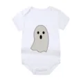 White newborn baby bodysuit with cute cartoon ghost print for Halloween party. - Style 5